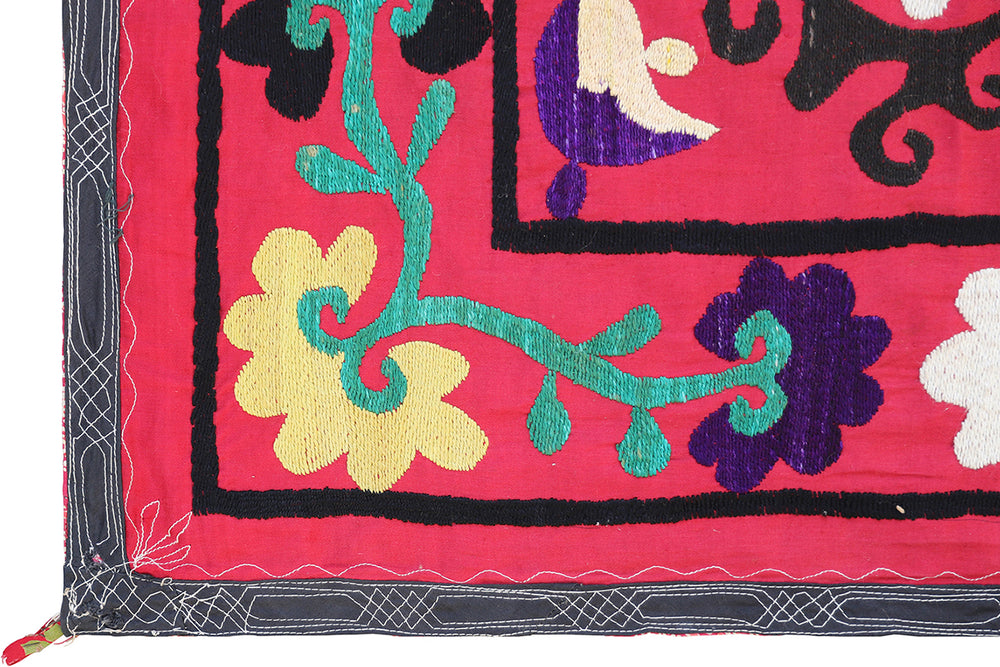 Ariana Rugs 5x9 Vintage Uzbek Suzani Hand-Embroidered Red Cotton Floral Textile