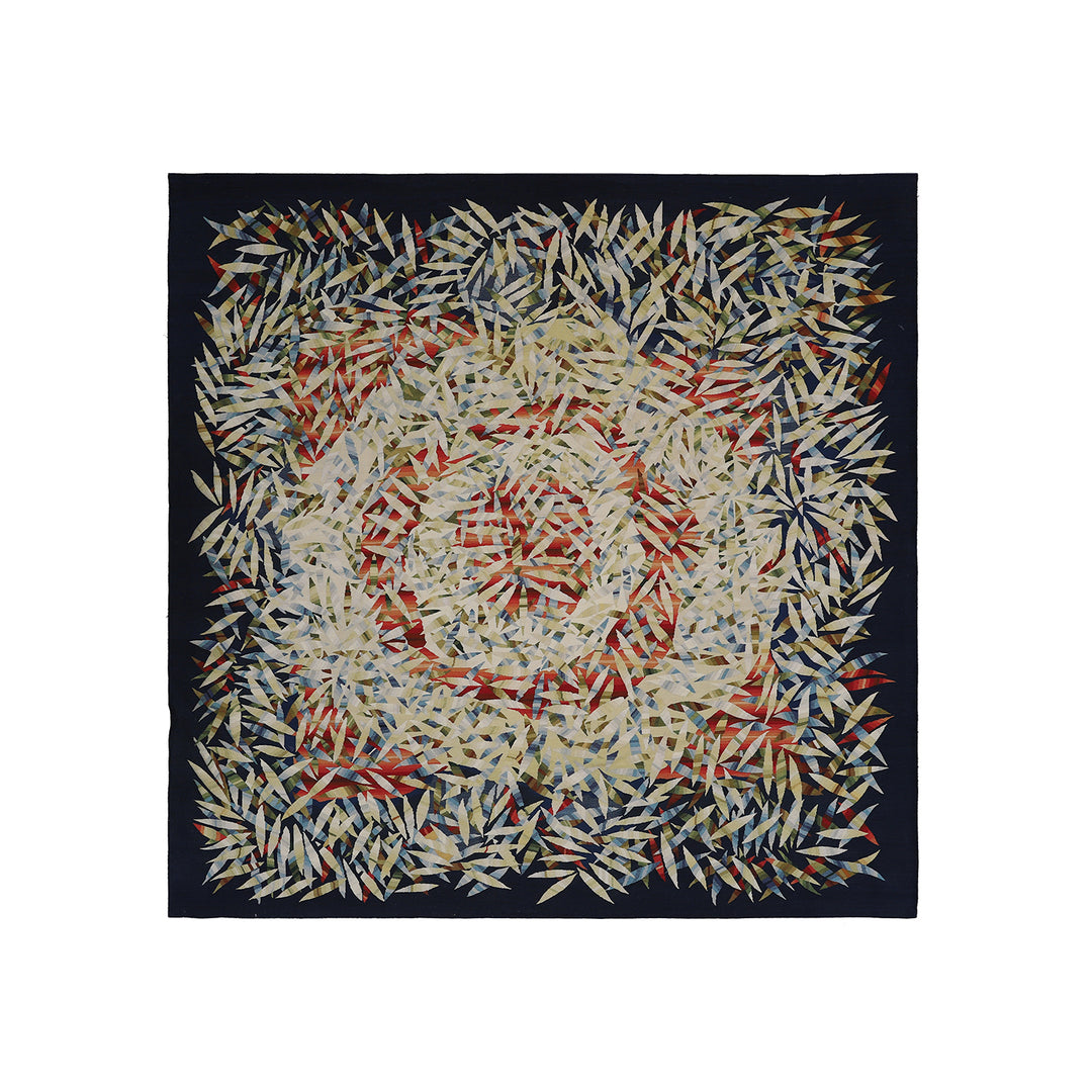 Ariana Rugs 6x6 Modern Aubusson Fine Weave Navy and Autumn Hand-Woven Wool Rug