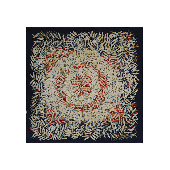 Ariana Rugs 6x6 Modern Aubusson Fine Weave Navy and Autumn Hand-Woven Wool Rug