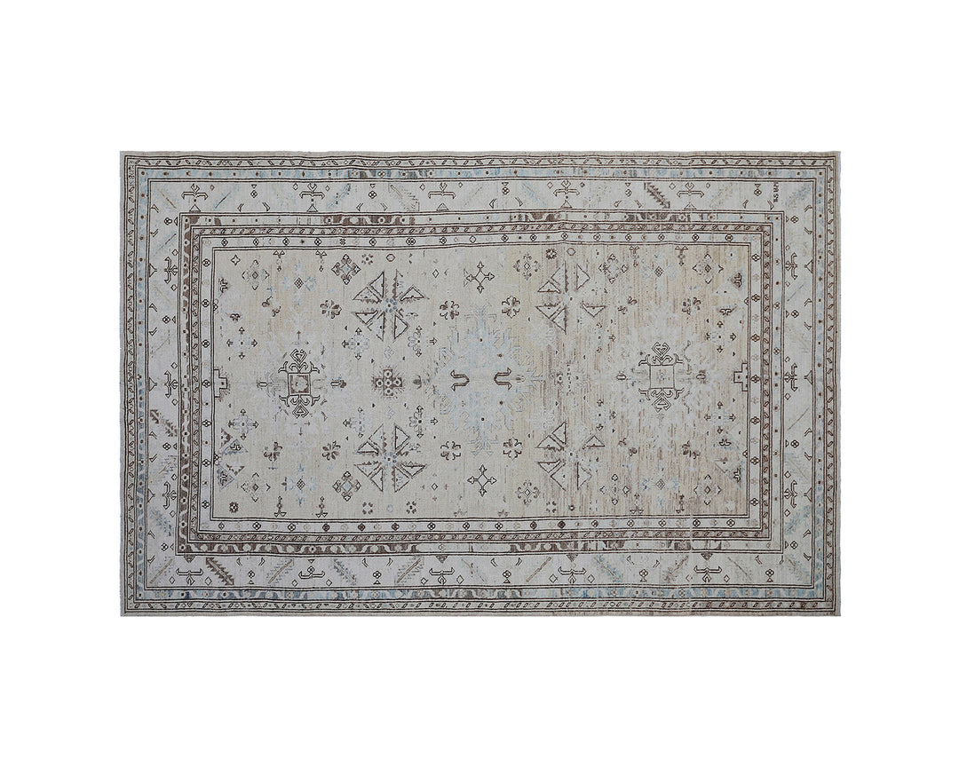 Ariana Rugs 6x9 Geometric Earth Tone Hand-Knotted Afghan Wool Rug.