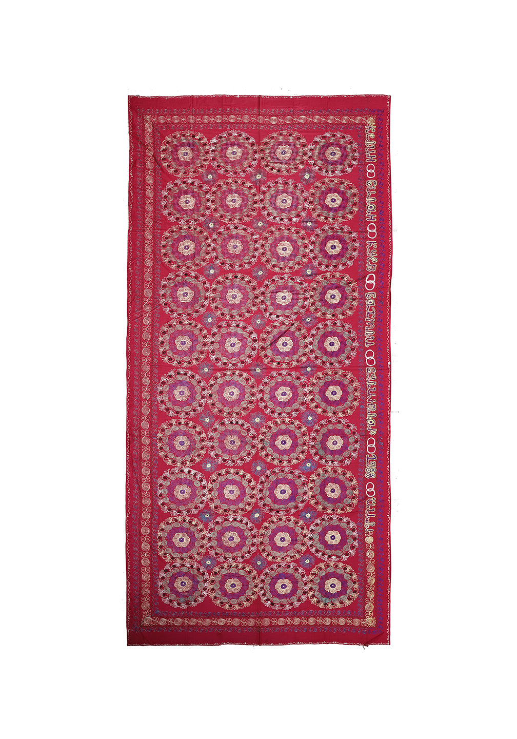 Ariana Rugs 7x16 Vintage Samarkand Uzbek Suzani Hand-Embroidered Red Textile Tapestry