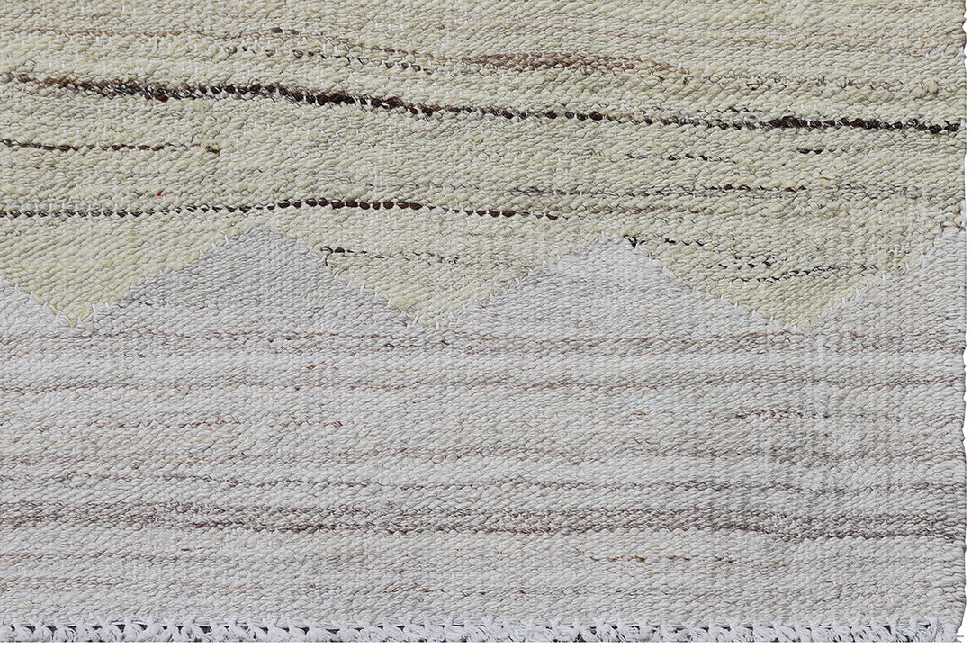 Ariana Rugs 8'x10' handwoven soft green and ivory wave design wool kilim area rug featuring a modern organic flatweave structure on a cotton foundation.