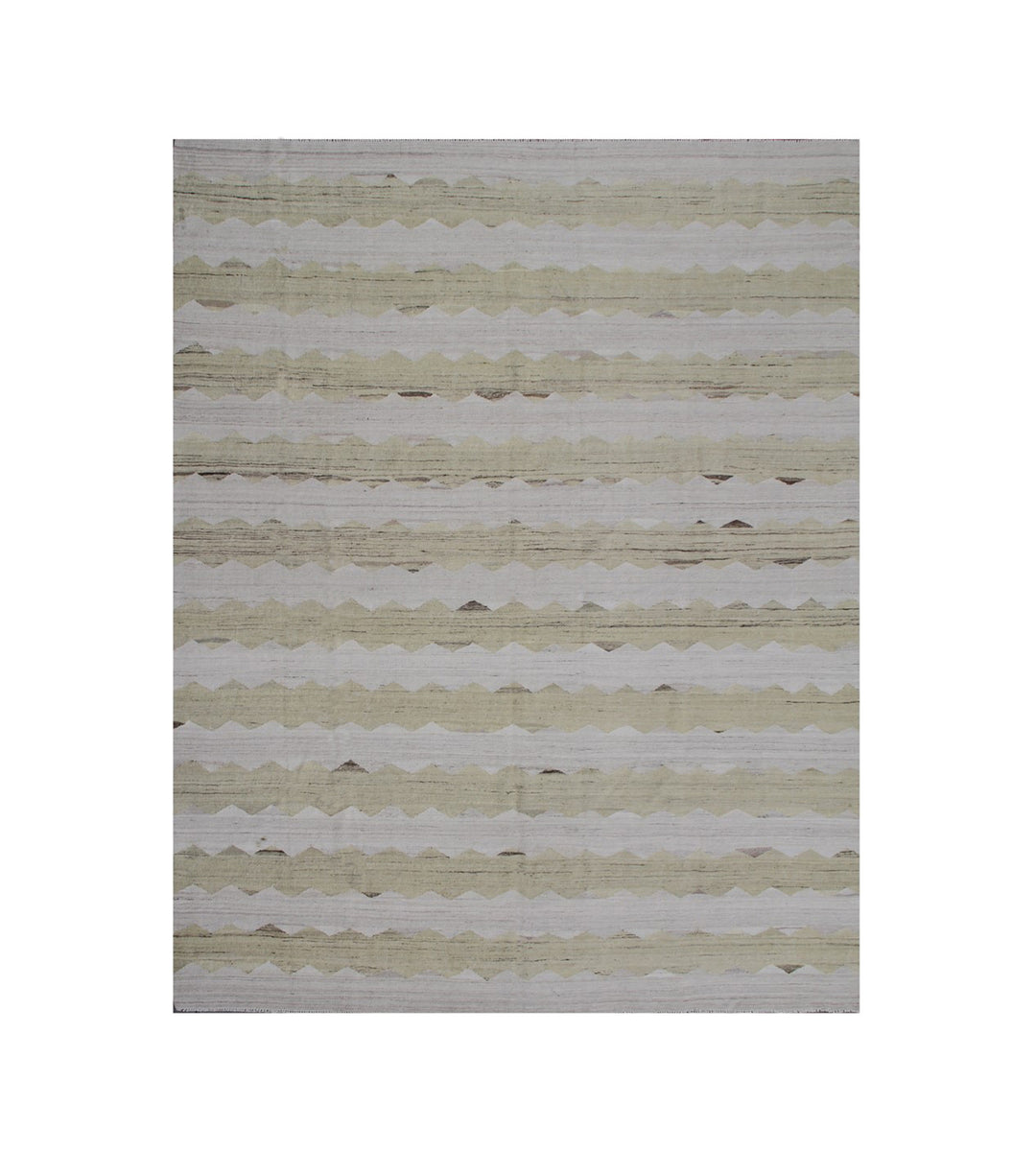 Ariana Rugs 8'x10' handwoven soft green and ivory wave design wool kilim area rug featuring a modern organic flatweave structure on a cotton foundation.