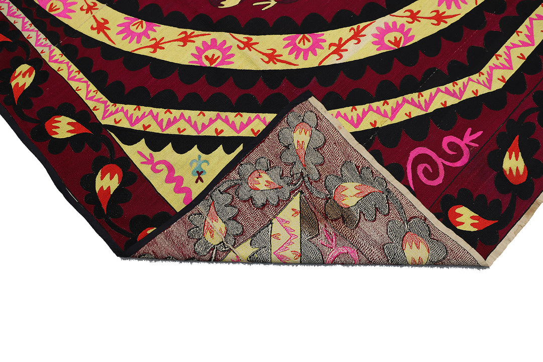 Ariana Rugs 8x8 Fine Uzbek Suzani Hand-Embroidered Silk Cotton Textile Tapestry