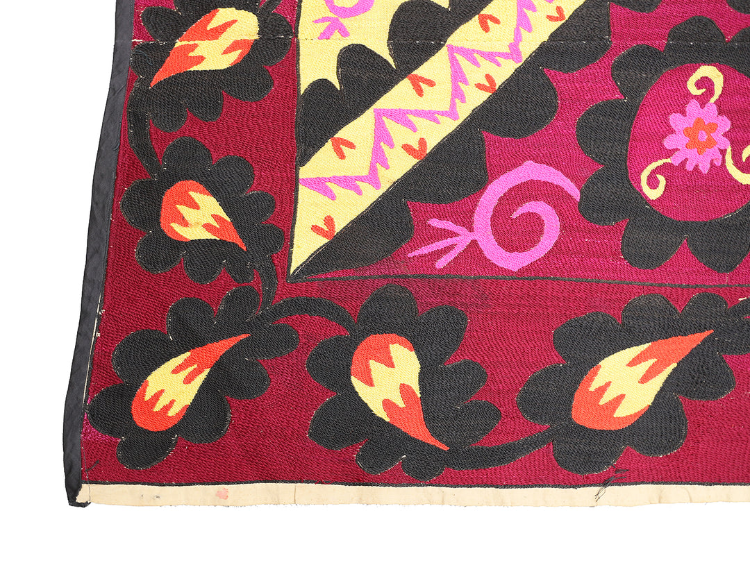 Ariana Rugs 8x8 Fine Uzbek Suzani Hand-Embroidered Silk Cotton Textile Tapestry