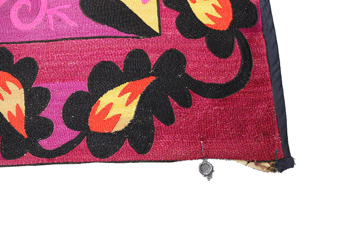 Ariana Rugs 8x8 Fine Uzbek Suzani Hand-Embroidered Silk Cotton Textile Tapestry