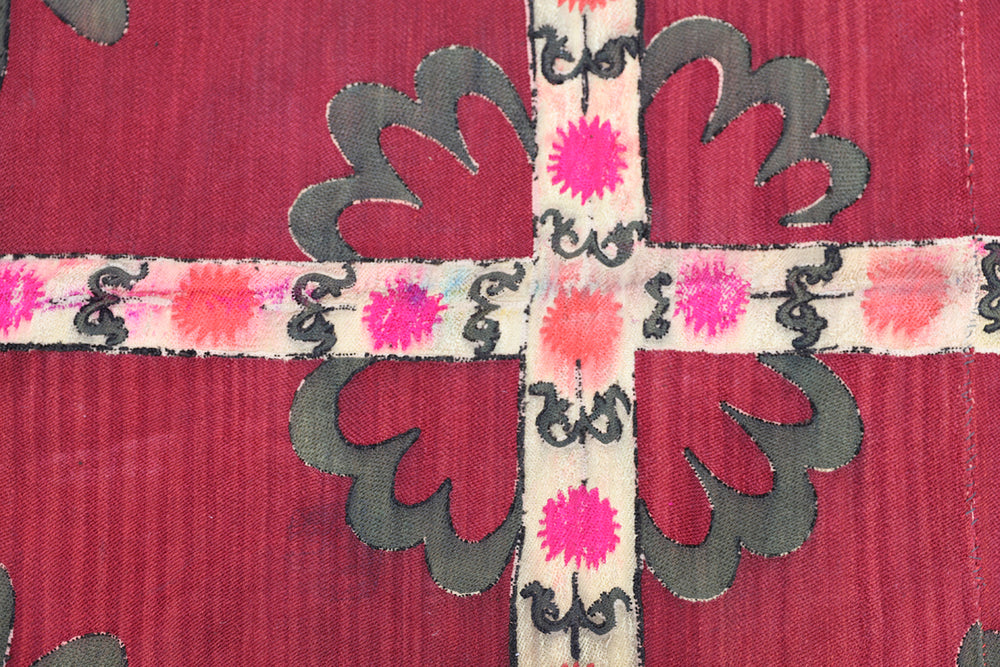 Ariana Rugs 8x9 Vintage Uzbek Hand-Embroidered Burgundy Textile Tapestry