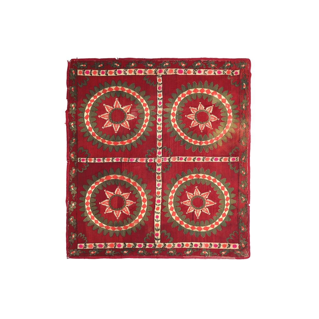 Ariana Rugs 8x9 Vintage Uzbek Hand-Embroidered Burgundy Textile Tapestry