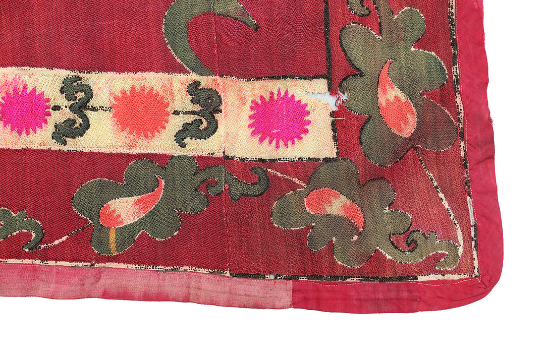 Ariana Rugs 8x9 Vintage Uzbek Hand-Embroidered Burgundy Textile Tapestry