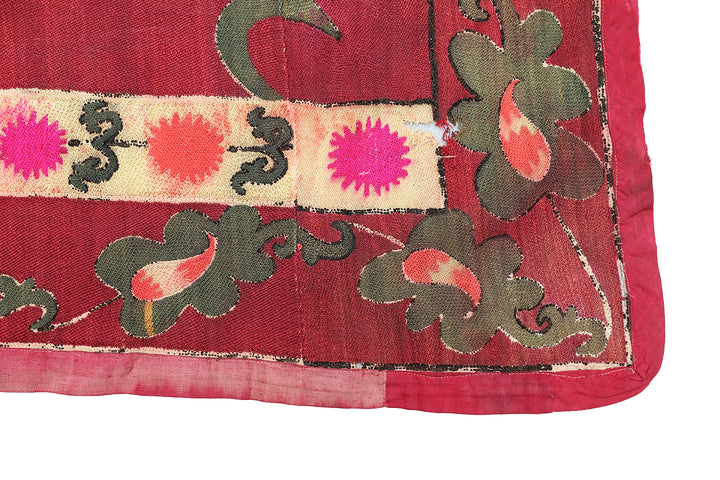 Ariana Rugs 8x9 Vintage Uzbek Hand-Embroidered Burgundy Textile Tapestry