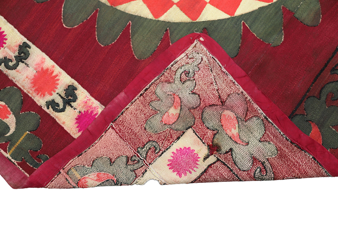 Ariana Rugs 8x9 Vintage Uzbek Hand-Embroidered Burgundy Textile Tapestry