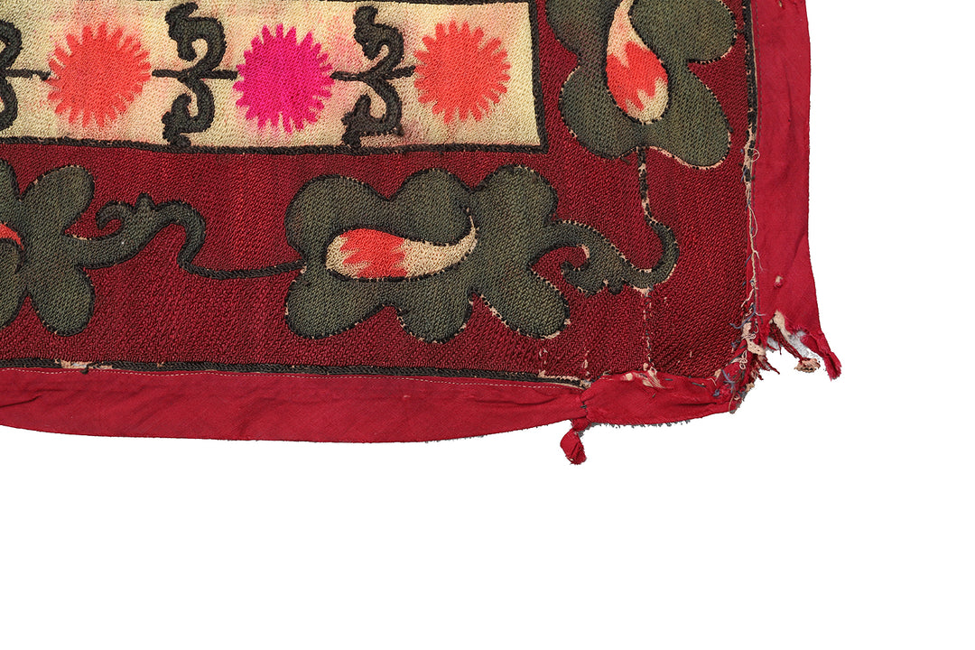 Ariana Rugs 8x9 Vintage Uzbek Hand-Embroidered Burgundy Textile Tapestry