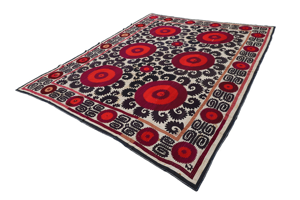 Ariana Rugs 9x11 Large Vintage Samarkand Suzani Hand-Embroidered Silk Textile
