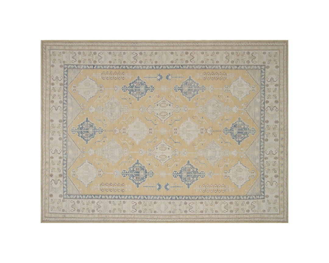 Ariana Rugs 9x12 Transitional Caucasian Soft Yellow Hand-Knotted Wool Rug