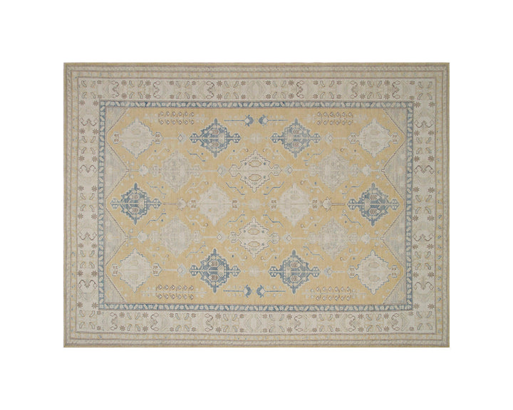 Ariana Rugs 9x12 Transitional Caucasian Soft Yellow Hand-Knotted Wool Rug
