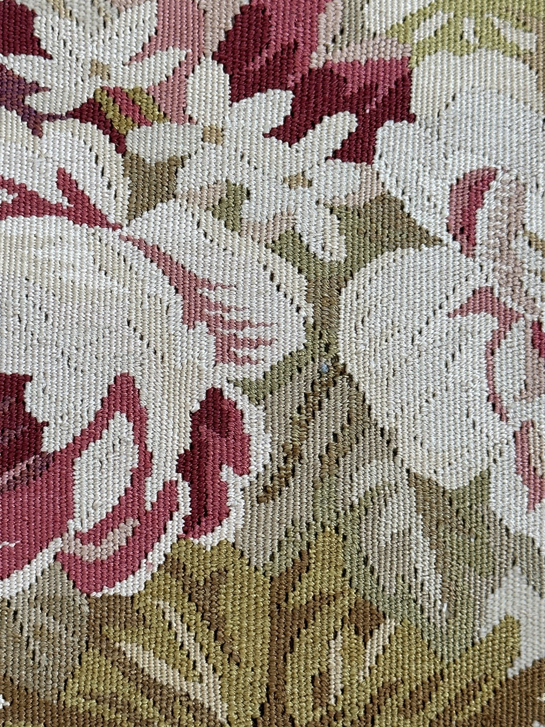 Handmade 17x19 Cream and Pink Floral Silk Wool Aubusson luxury pillow cover with gold tassels by Ariana Rugs West Hollywood