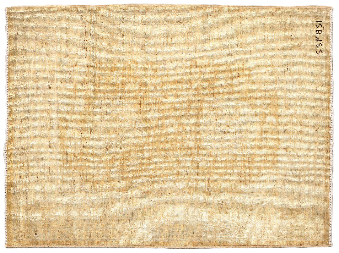 Ariana Rugs 2x3 hand-knotted luxury rug featuring a soft honey washed-out Tabriz design in an Oushak color palette, artisan-crafted by Hazara women weavers.
