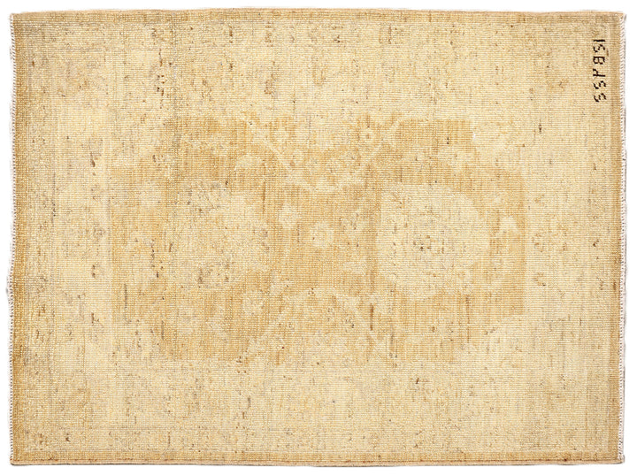 Ariana Rugs 2x3 hand-knotted luxury rug featuring a soft honey washed-out Tabriz design in an Oushak color palette, artisan-crafted by Hazara women weavers.
