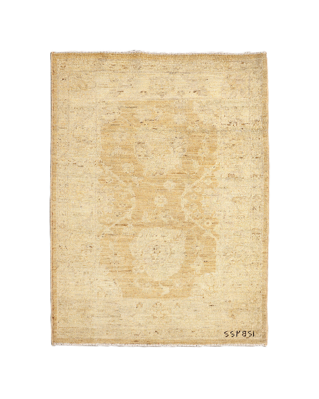 Ariana Rugs 2x3 hand-knotted luxury rug featuring a soft honey washed-out Tabriz design in an Oushak color palette, artisan-crafted by Hazara women weavers.