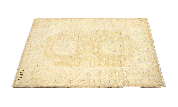 Ariana Rugs 2x3 hand-knotted luxury rug featuring a soft honey washed-out Tabriz design in an Oushak color palette, artisan-crafted by Hazara women weavers.