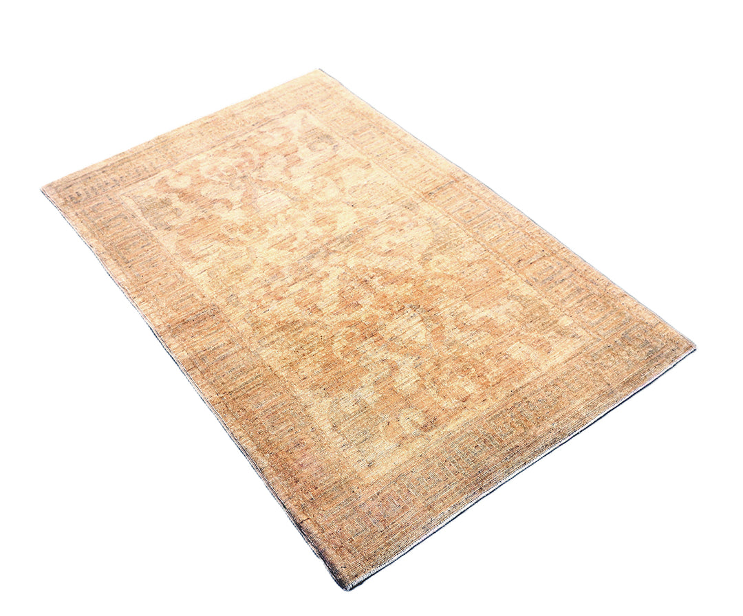 Ariana Rugs hand-knotted 2'10" x 4'4" soft honey traditional Persian floral accent rug, woven in organic wool by Hazara women weavers in Afghanistan.