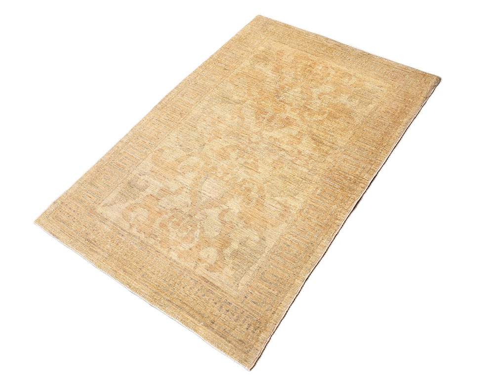 Ariana Rugs hand-knotted 2'10" x 4'4" soft honey traditional Persian floral accent rug, woven in organic wool by Hazara women weavers in Afghanistan.
