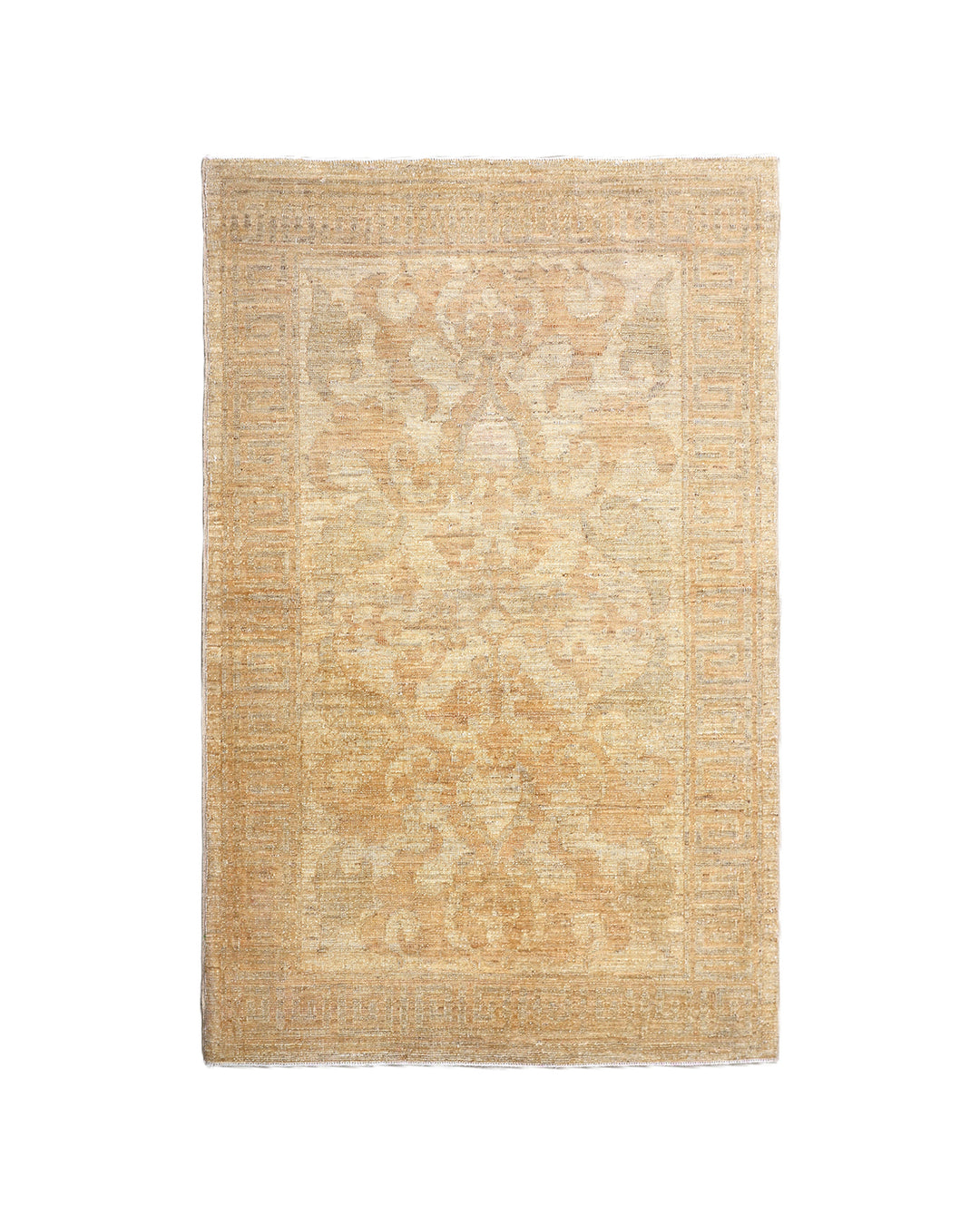 Ariana Rugs hand-knotted 2'10" x 4'4" soft honey traditional Persian floral accent rug, woven in organic wool by Hazara women weavers in Afghanistan.