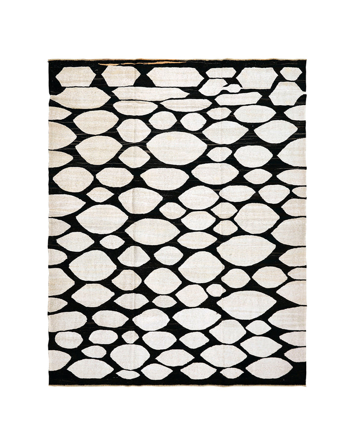 Ariana Rugs – Minimalist Black and White Turkish Kilim (8x10)
