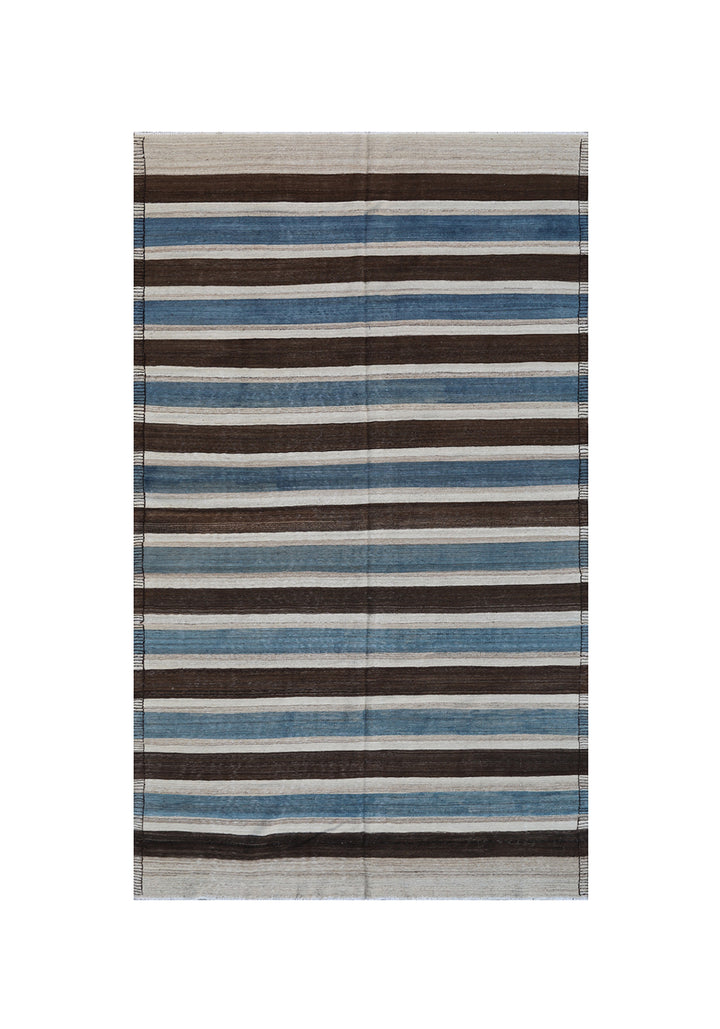 Authentic Ariana Striped Kilim - Blue and Brown Decorative Design