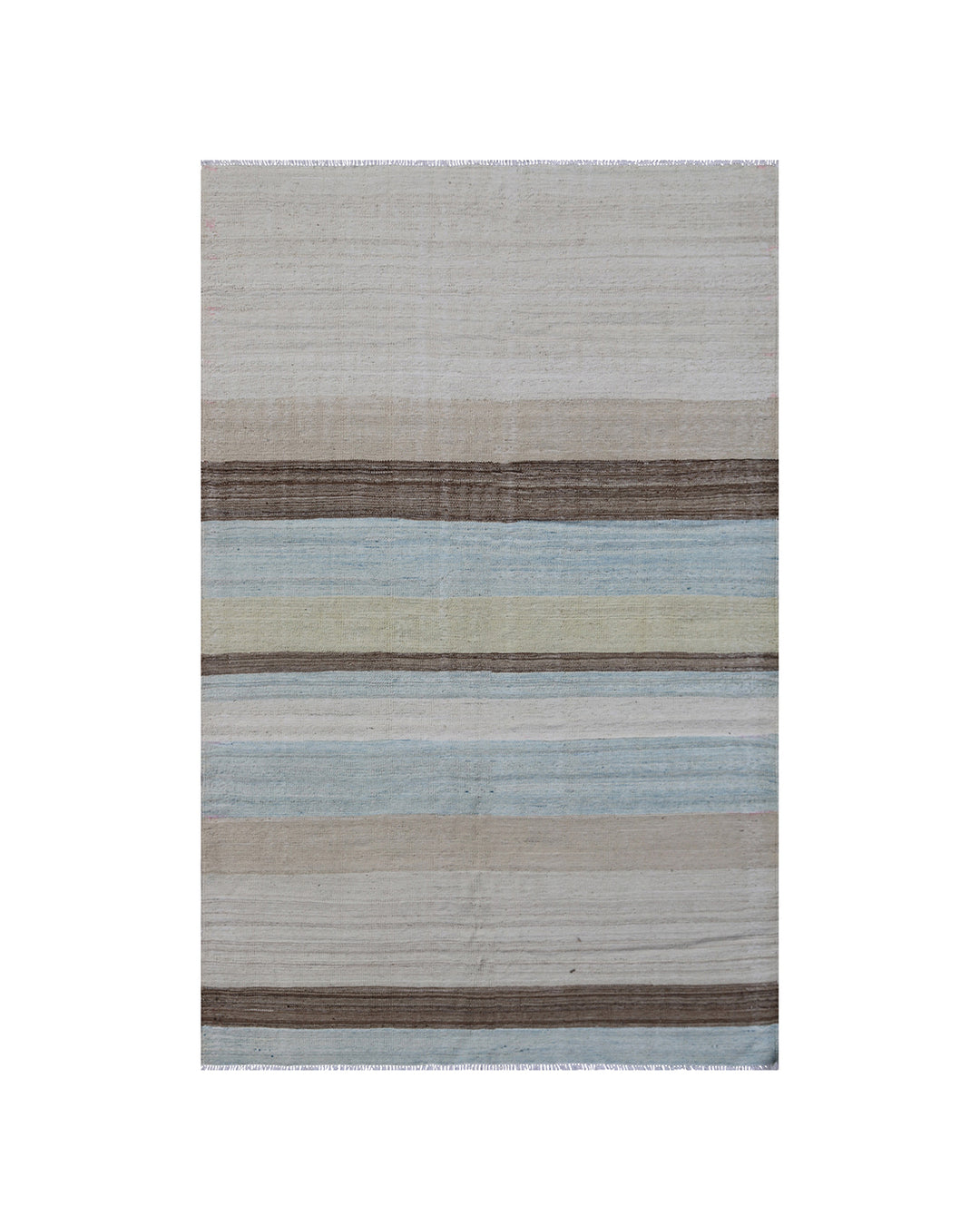 Ariana Rugs 4'8" x 7'5" Light Blue, Ivory and Brown Striped Kilim