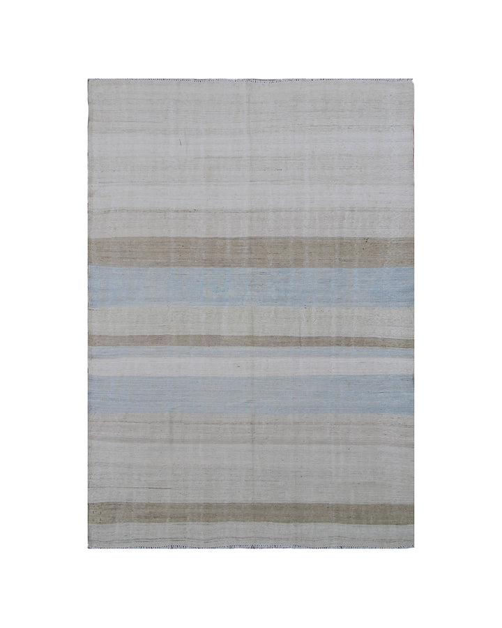 Ariana Rugs 4'3" x 7'3" Light Blue & Ivory Striped Handwoven Kilim