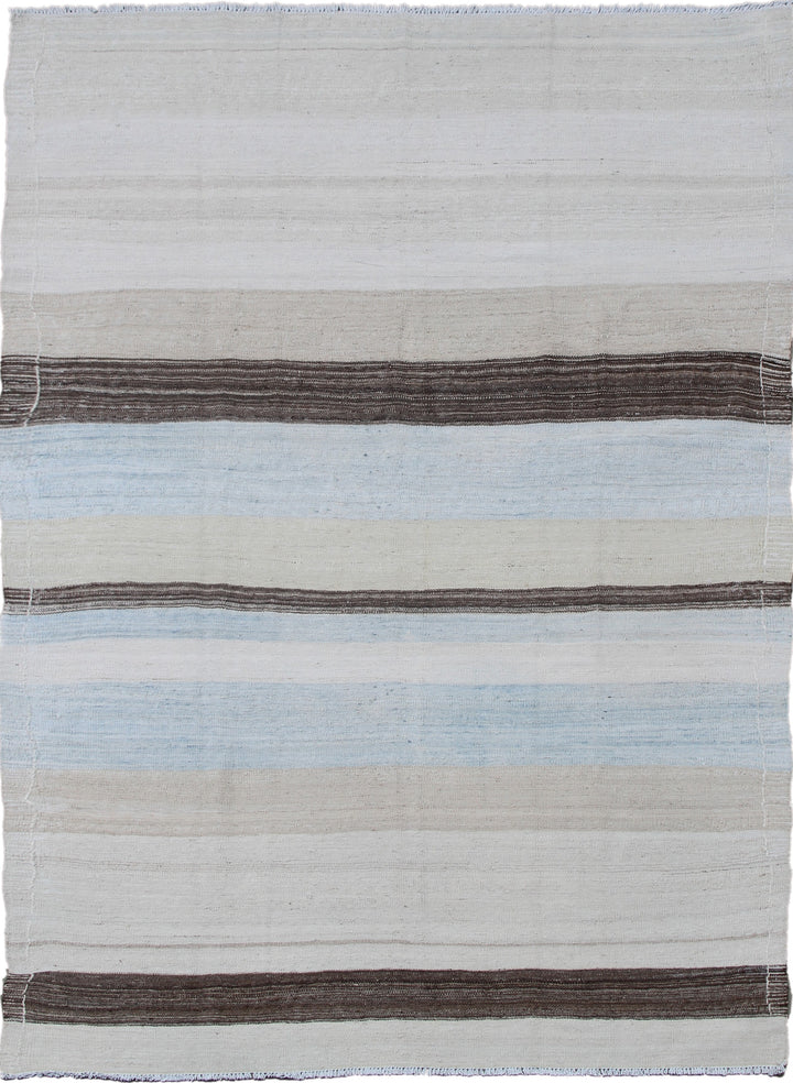 Ariana Rugs 4'3" x 7'3" Light Blue & Ivory Striped Handwoven Kilim