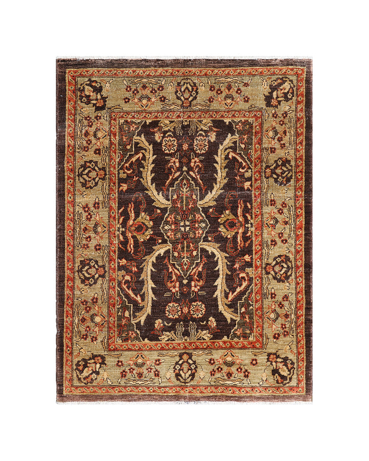 Hand-Knotted 3x5 Ariana Traditional Agra Wool Rug - Brown & Gold