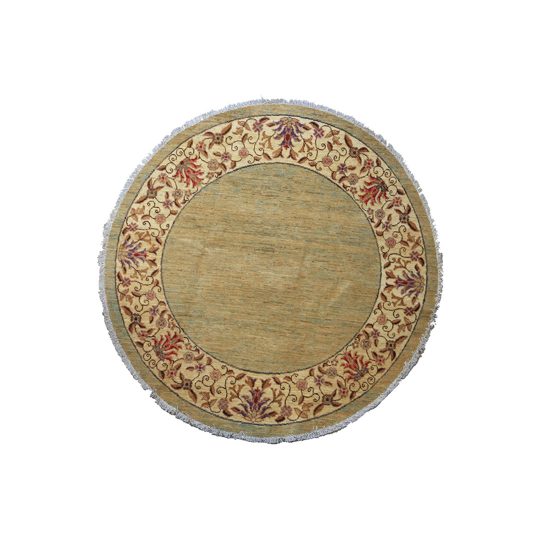 5x5 Bluish-Green Open Field Floral Wool Rug | Ariana Traditional Collection