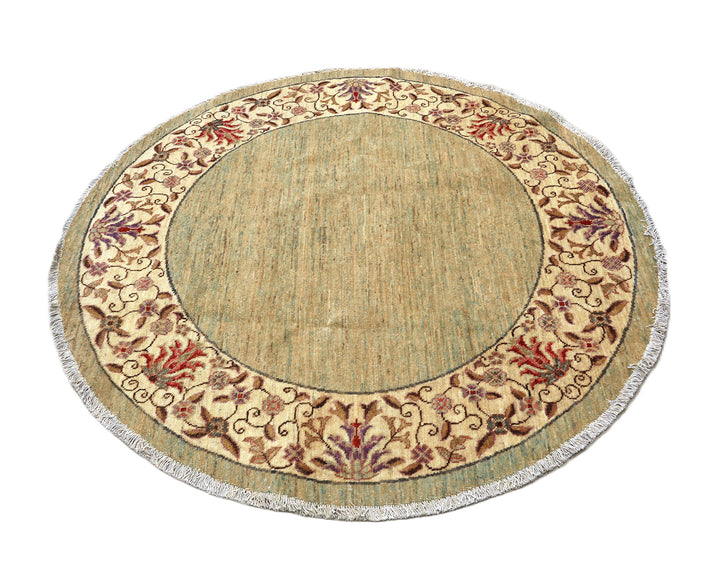 5x5 Bluish-Green Open Field Floral Wool Rug | Ariana Traditional Collection