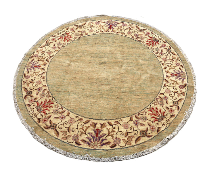 5x5 Bluish-Green Open Field Floral Wool Rug | Ariana Traditional Collection