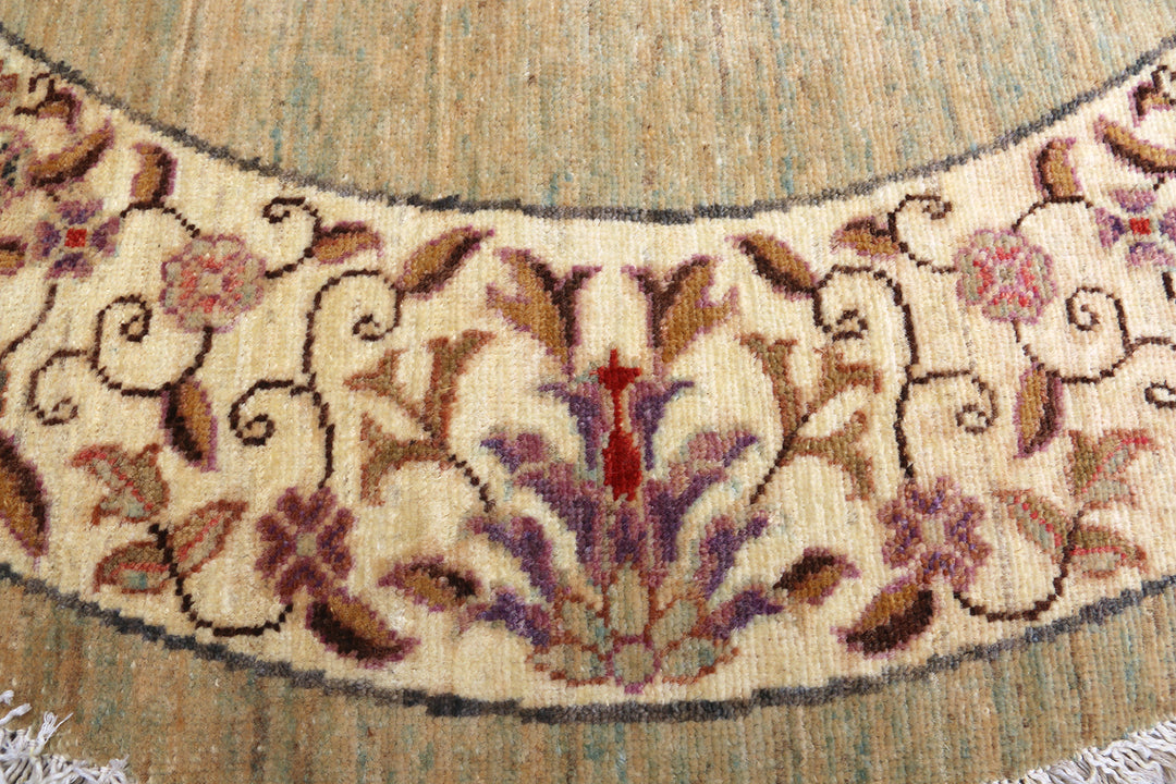 5x5 Bluish-Green Open Field Floral Wool Rug | Ariana Traditional Collection