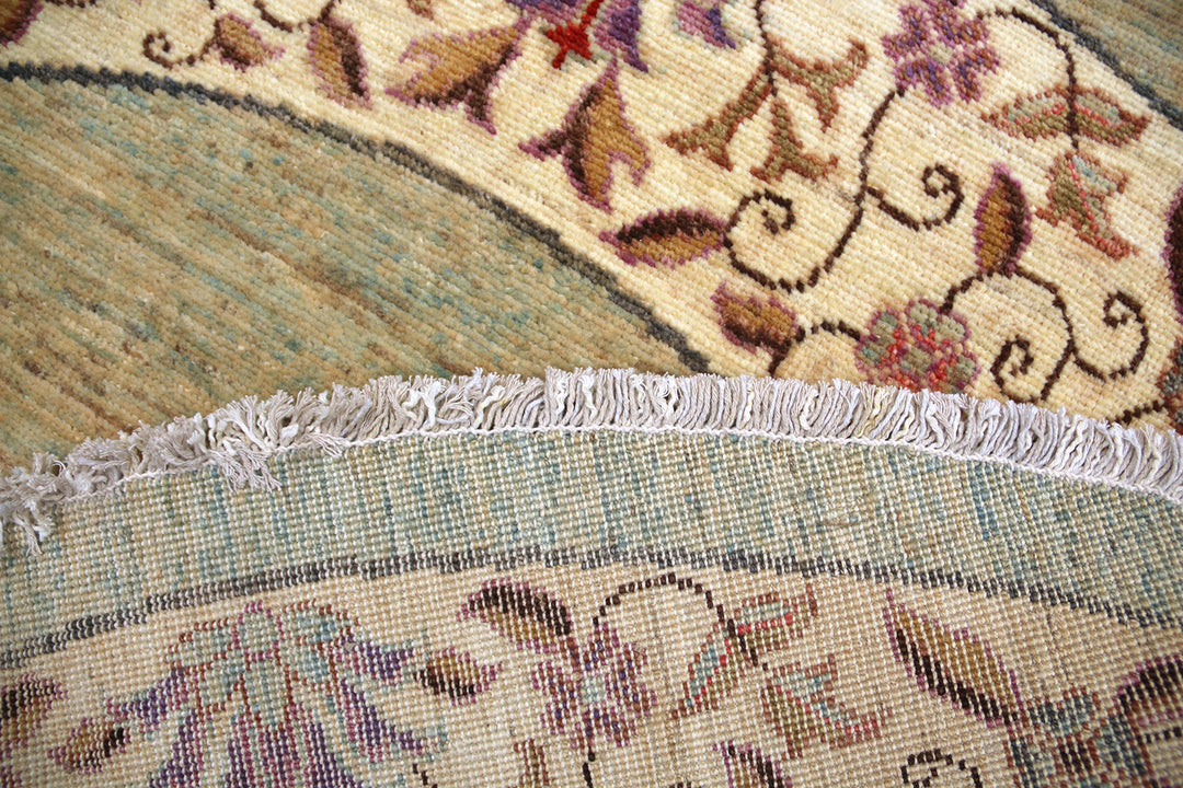 5x5 Bluish-Green Open Field Floral Wool Rug | Ariana Traditional Collection