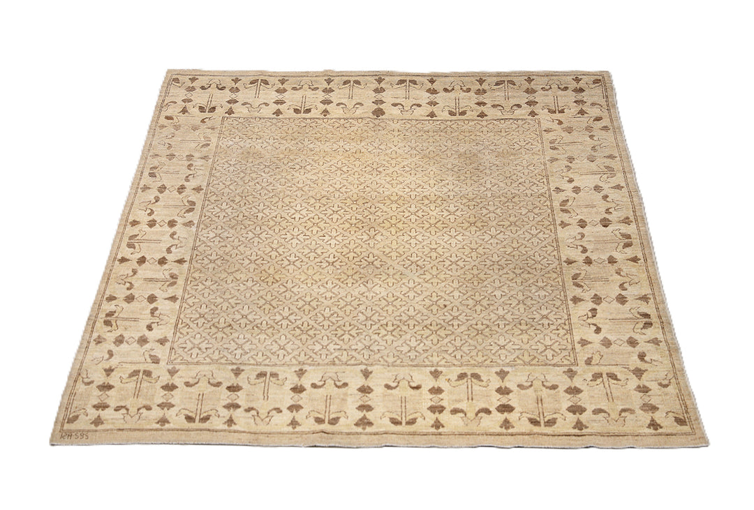 7x7 brown and gold geometric hand-knotted luxury wool rug from the Ariana Traditional Collection by Ariana Rugs