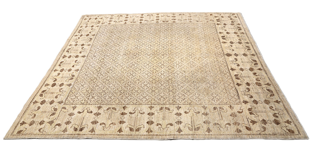 7x7 brown and gold geometric hand-knotted luxury wool rug from the Ariana Traditional Collection by Ariana Rugs