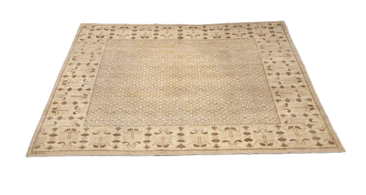 7x7 brown and gold geometric hand-knotted luxury wool rug from the Ariana Traditional Collection by Ariana Rugs