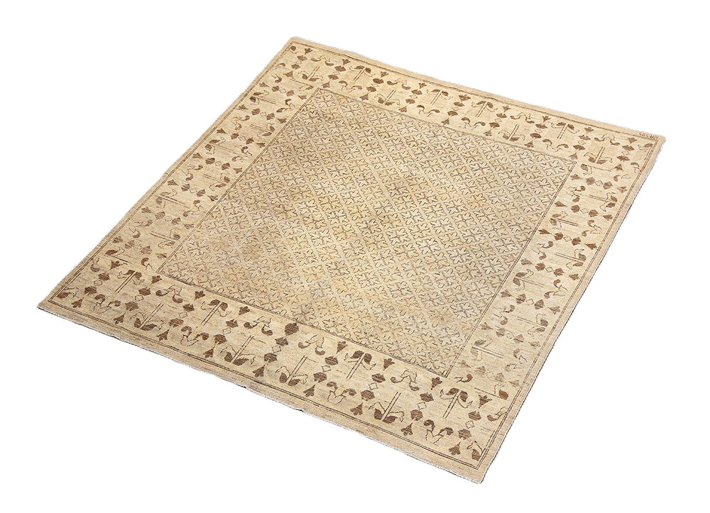 7x7 brown and gold geometric hand-knotted luxury wool rug from the Ariana Traditional Collection by Ariana Rugs