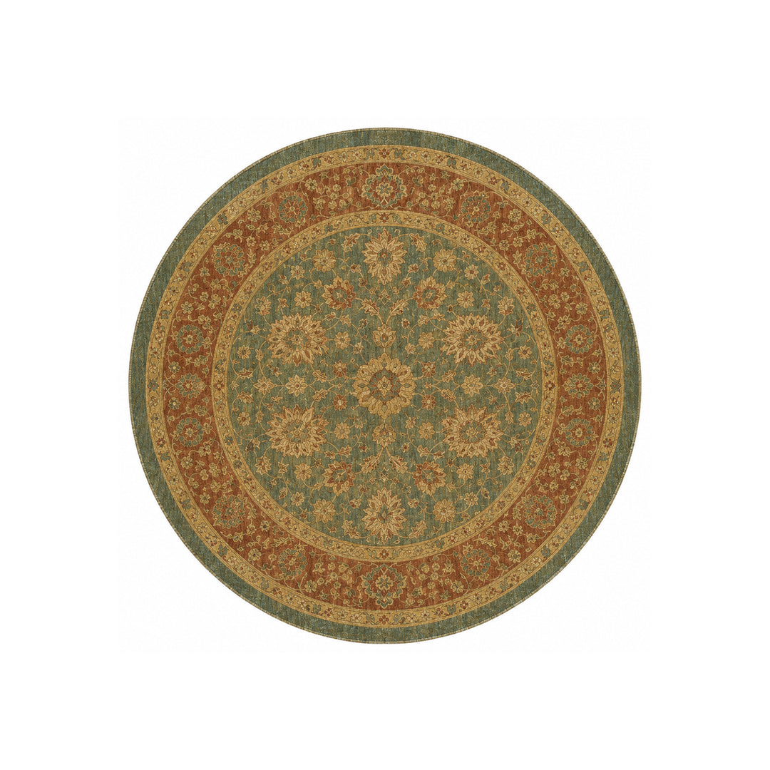 Authentic 7x7 Ariana Traditional Wool Rug - Round Green Terracotta Floral Design