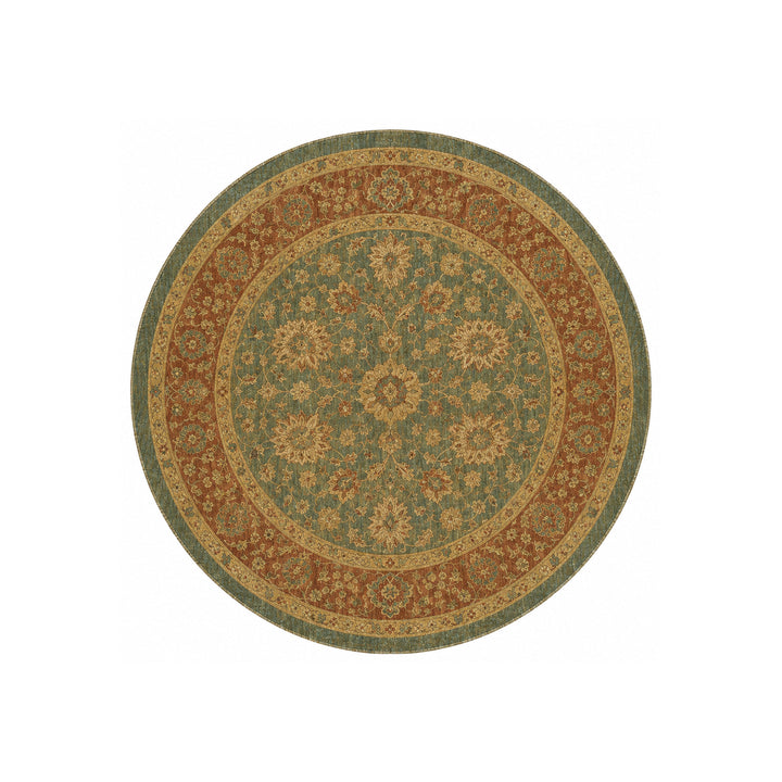 Authentic 7x7 Ariana Traditional Wool Rug - Round Green Terracotta Floral Design