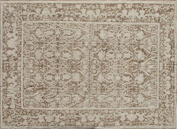 Finely hand-knotted 10x13 Ariana traditional rug in brown earth tones featuring a short pile floral Eastern European motif