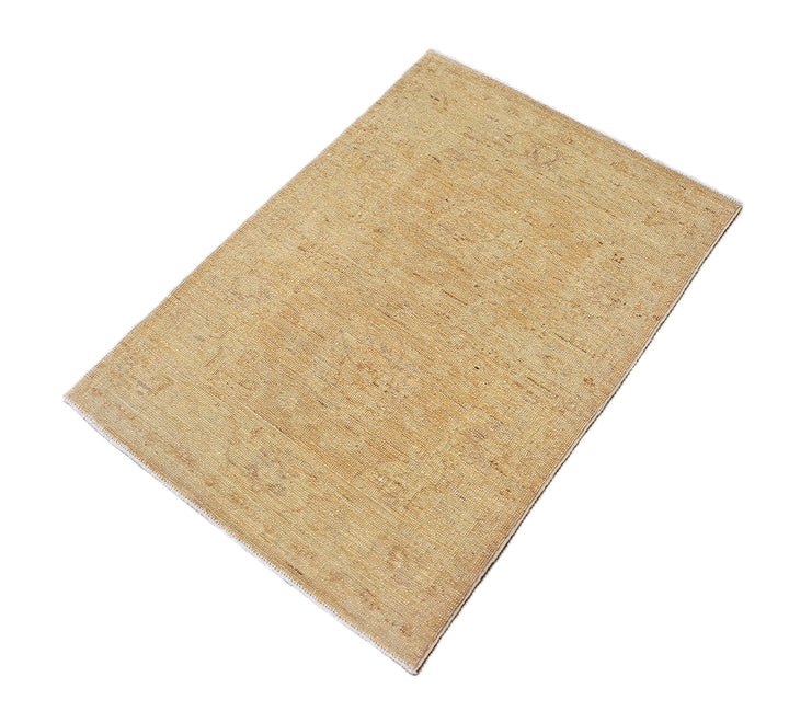 2x3 soft gold Tabriz design small hand-knotted wool rug from the Ariana Traditional Collection by Ariana Rugs