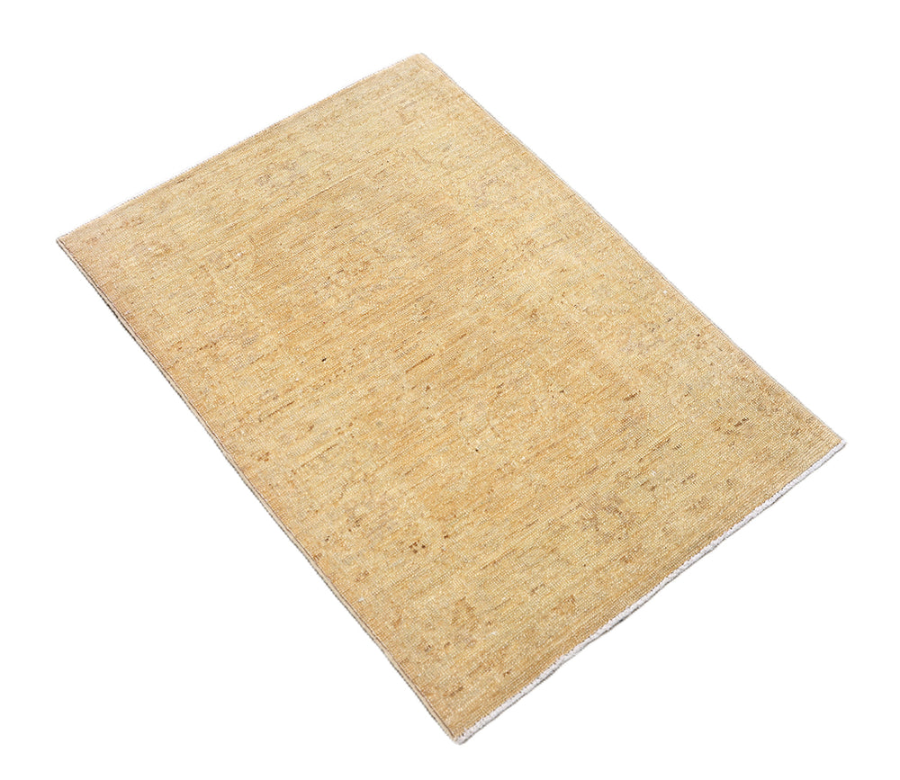 2x3 soft gold Tabriz design small hand-knotted wool rug from the Ariana Traditional Collection by Ariana Rugs