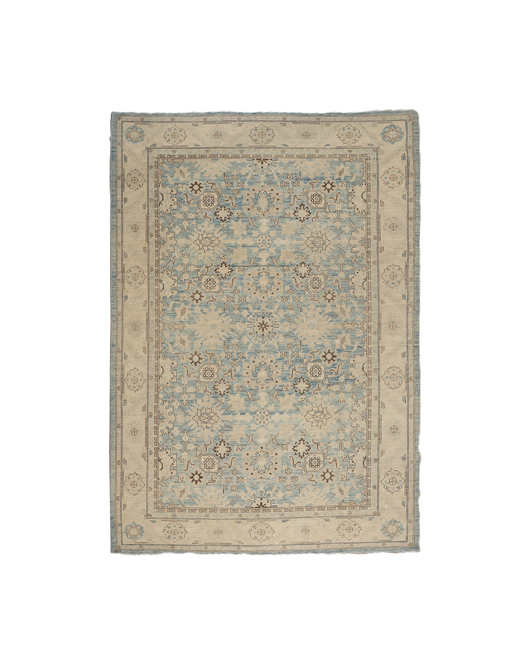 Authentic Ariana Traditional Collection 9x12 wool area rug featuring a classical Sultanabad design on a deep blue background field, hand-knotted in Afghanistan.