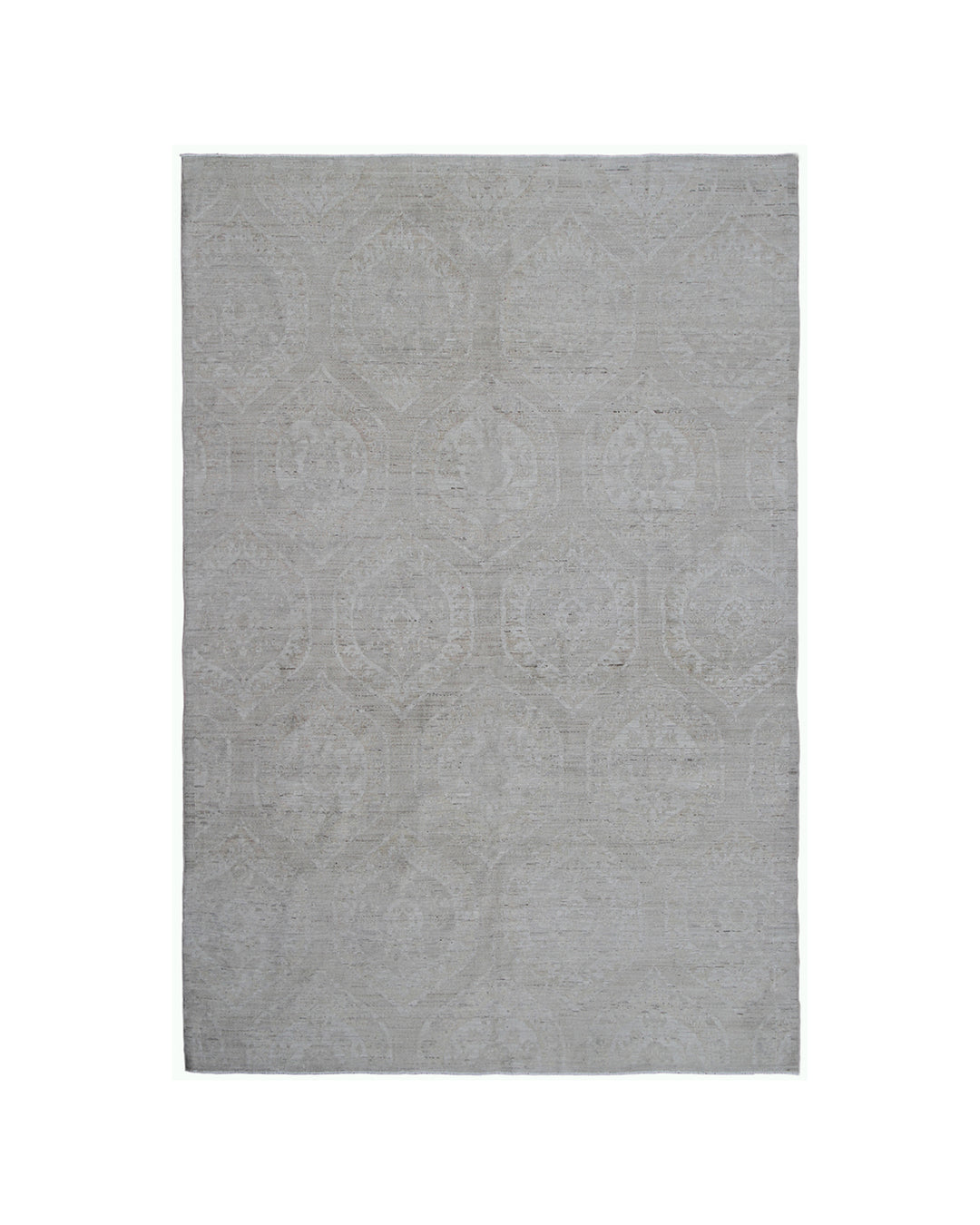 Hand-knotted 6x8 small European design wool rug in soft transitional tones