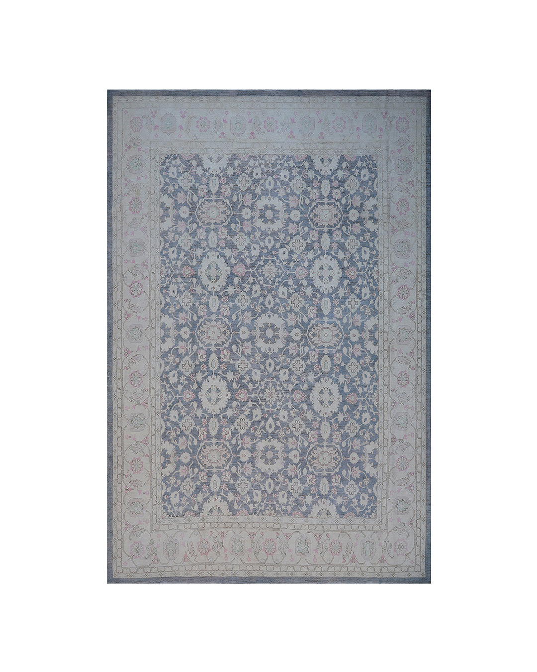 Extra-large 13'x16' hand-knotted Ariana Transitional rug with a fine Zigler Mahal design in wool and cotton.